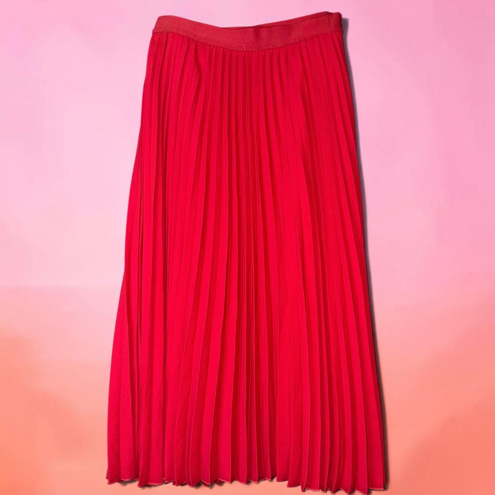 Kasper Sorority‎ Collection Red Pleated Midi Skirt Elastic Waist Small NWT